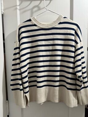 JCrew Striped Crewneck Sweater in Cream & Navy